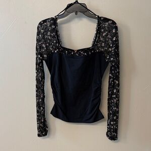 Free People Black Floral Lace Blouse